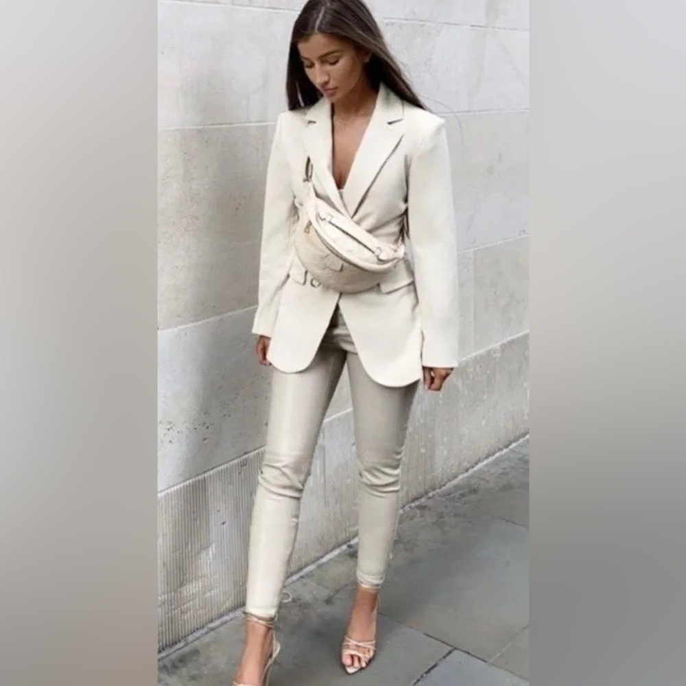 Zara Cream Faux Leather Pants